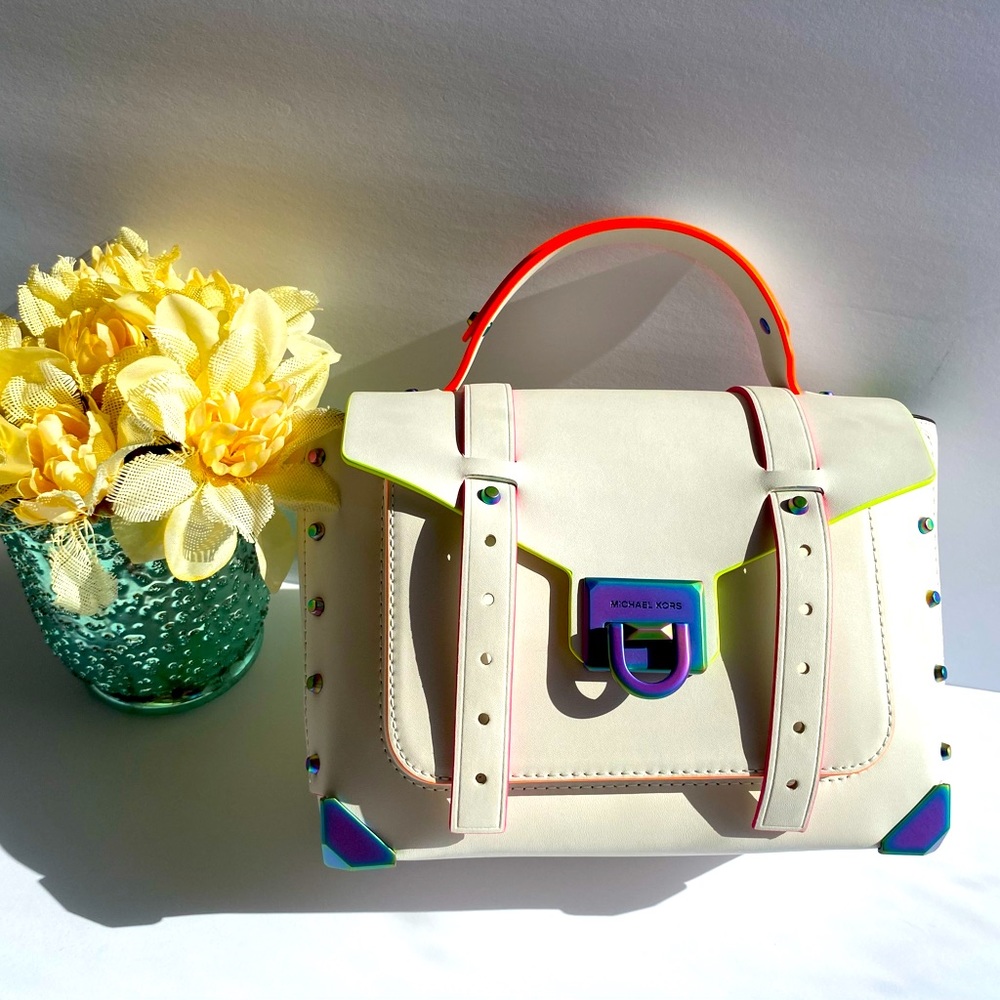 👜New Michael Kors Purse Smooth  Ivory Leather-Small